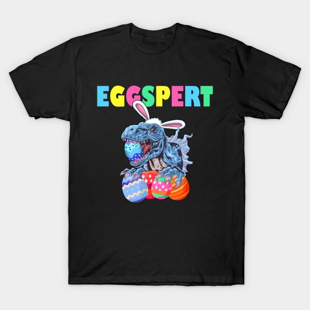 Eggspert Funny Easter Dinosaur Bunny Egg Hunt Kids Easter Costume T-Shirt by Bezra